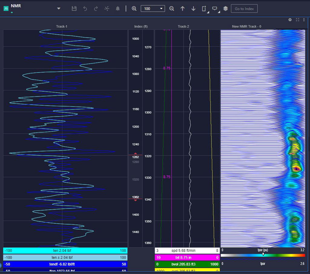 Wireline NMR Display showing real-time total, free-fluid, and bound-fluid porosities.