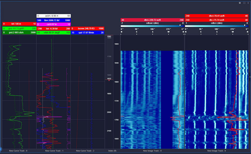 Wireline Sonic Display showing streaming sectors for real-time seismic calibration.